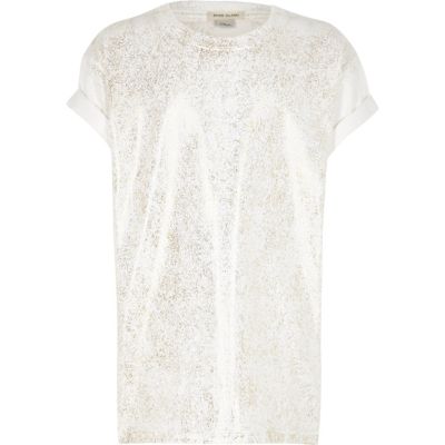 Girls white metallic print T-shirt